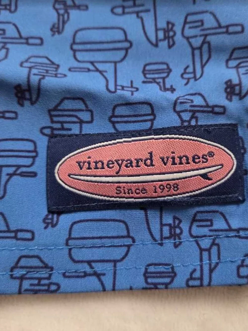 New boys 7 Vineyard Vines printed Chappy trunks swim shorts outboard hull blue